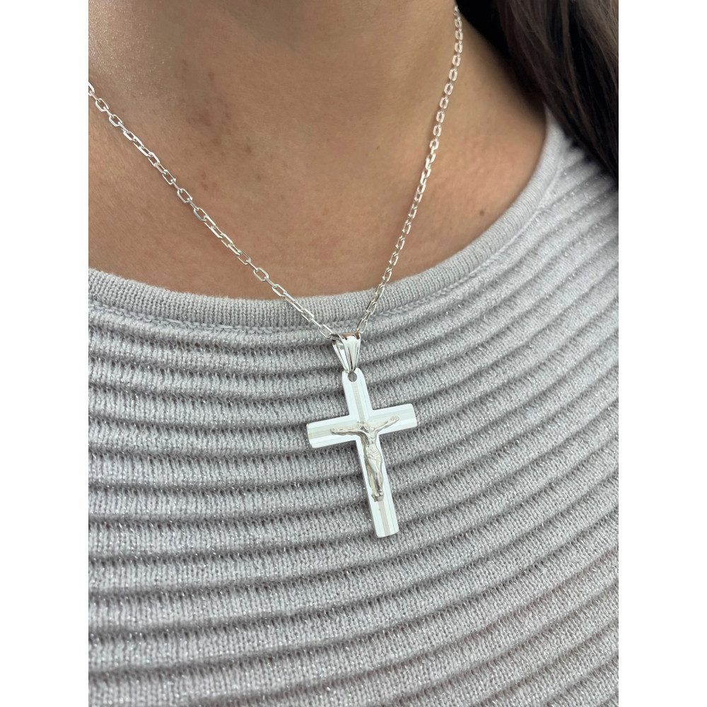 Silber Anhänger Kreuz mit Jesus Christus Erstkommunion Taufe