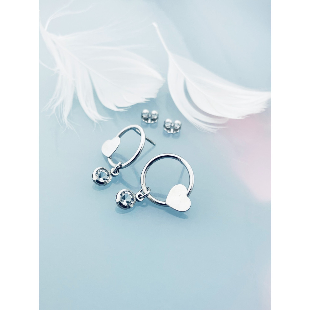 Kreis 925 Silber mit Herz und Zirkonia Ohrringe