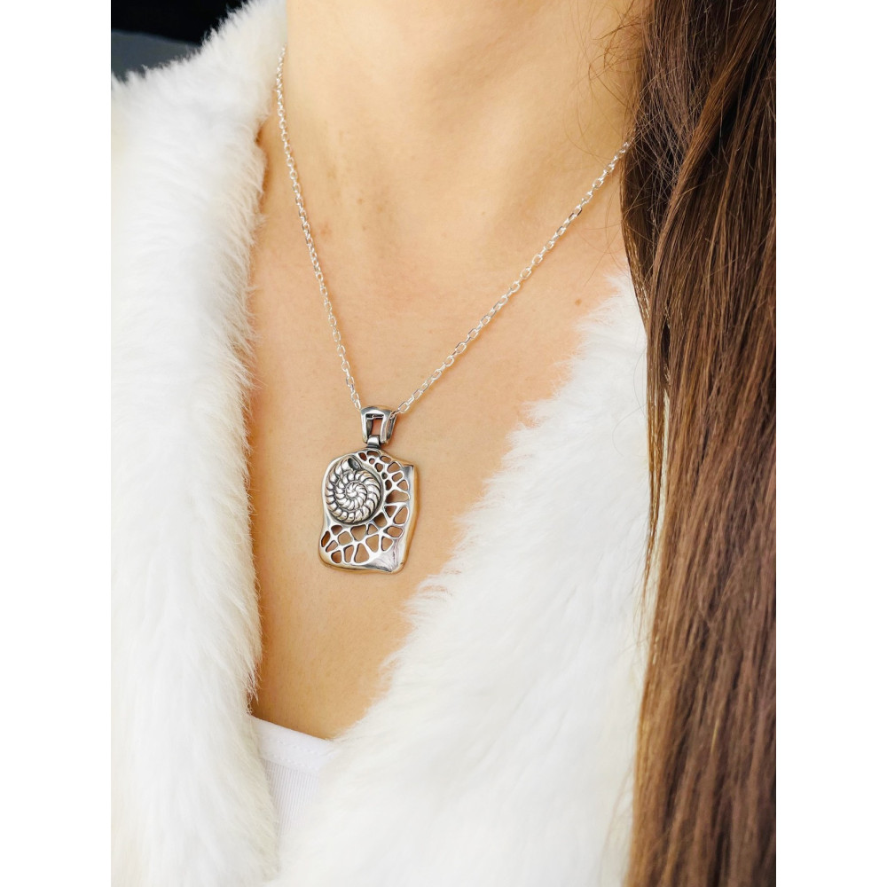 Shell 925 Silber Damen Medaillon Anhänger Boho