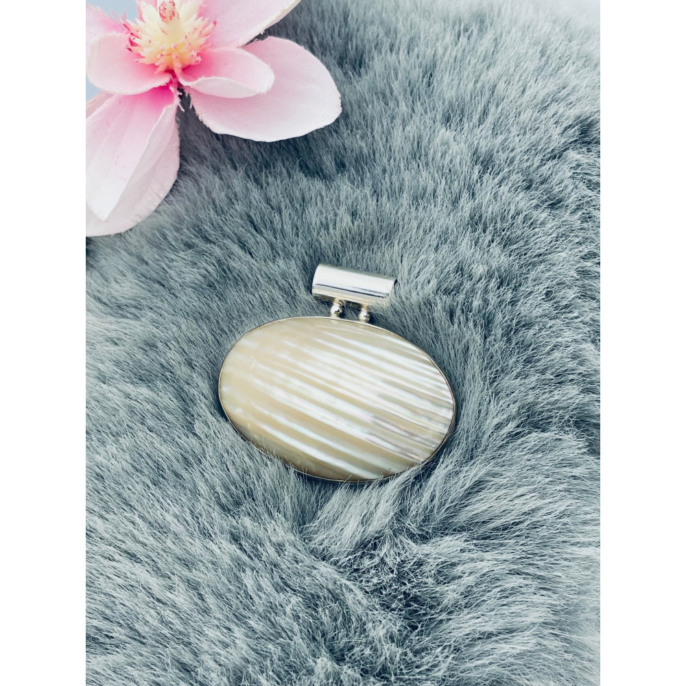 Shell 925 Silber Damen Medaillon mit Perlmutt Anhänger Boho