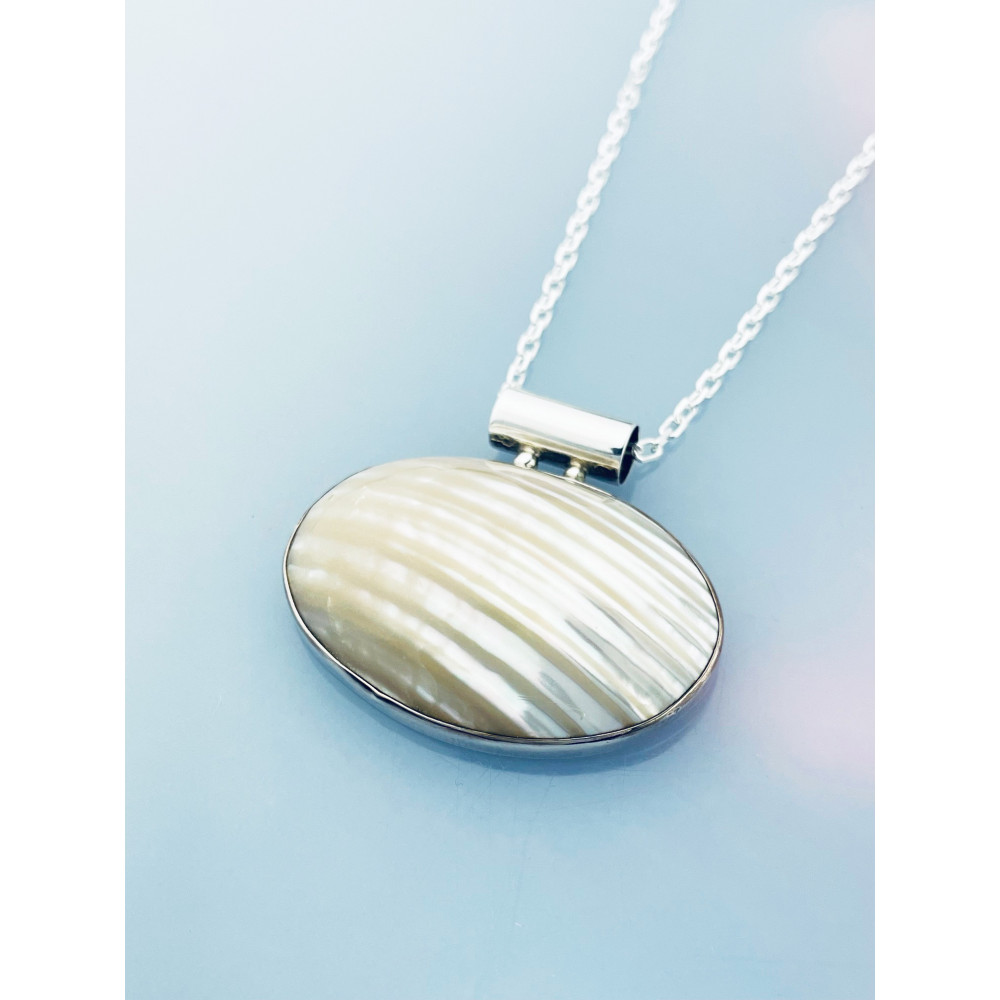 Shell 925 Silber Damen Medaillon mit Perlmutt Anhänger Boho