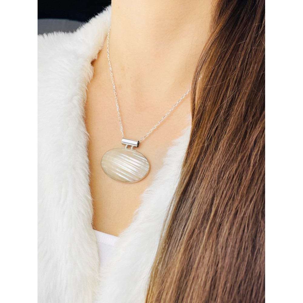 Shell 925 Silber Damen Medaillon mit Perlmutt Anhänger Boho