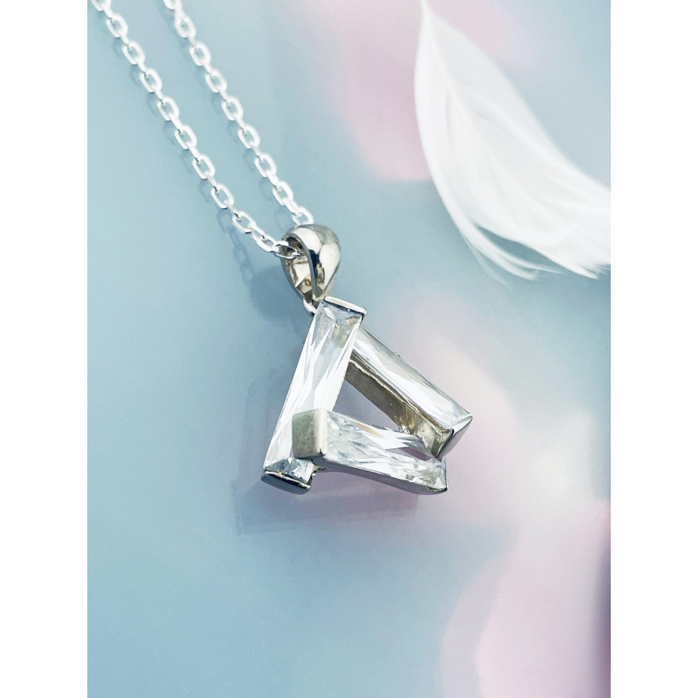 925 Silber Damen Medaillon mit Zirkonia Anhänger Dreieck