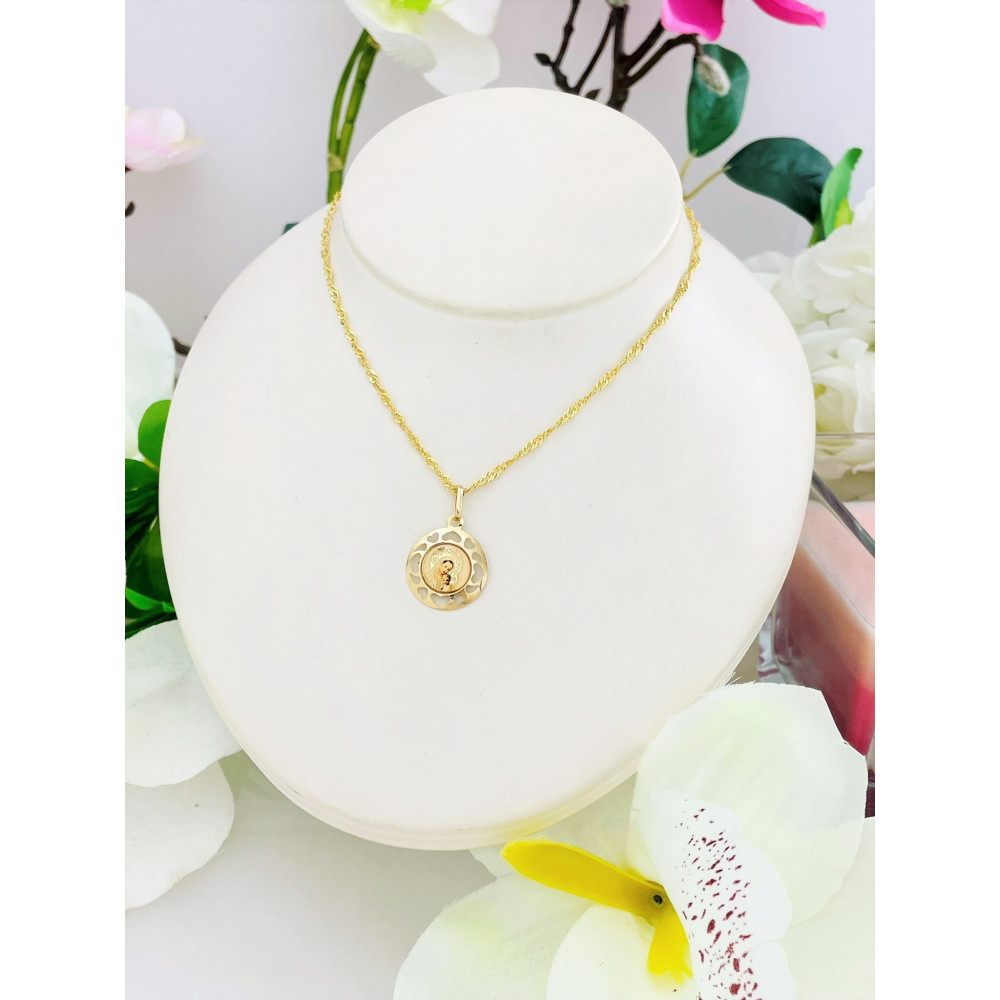 Złoty Medalik Zawieszka Matka Boska z Dzieciątkiem Jezus