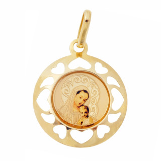 Złoty Medalik Zawieszka Matka Boska z Dzieciątkiem Jezus