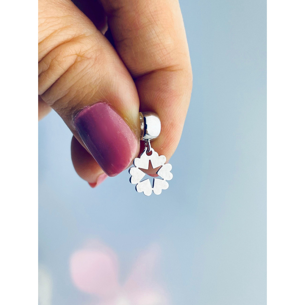 Srebrny koralik zawieszka charms kwiat kwiatek kwiatuszek