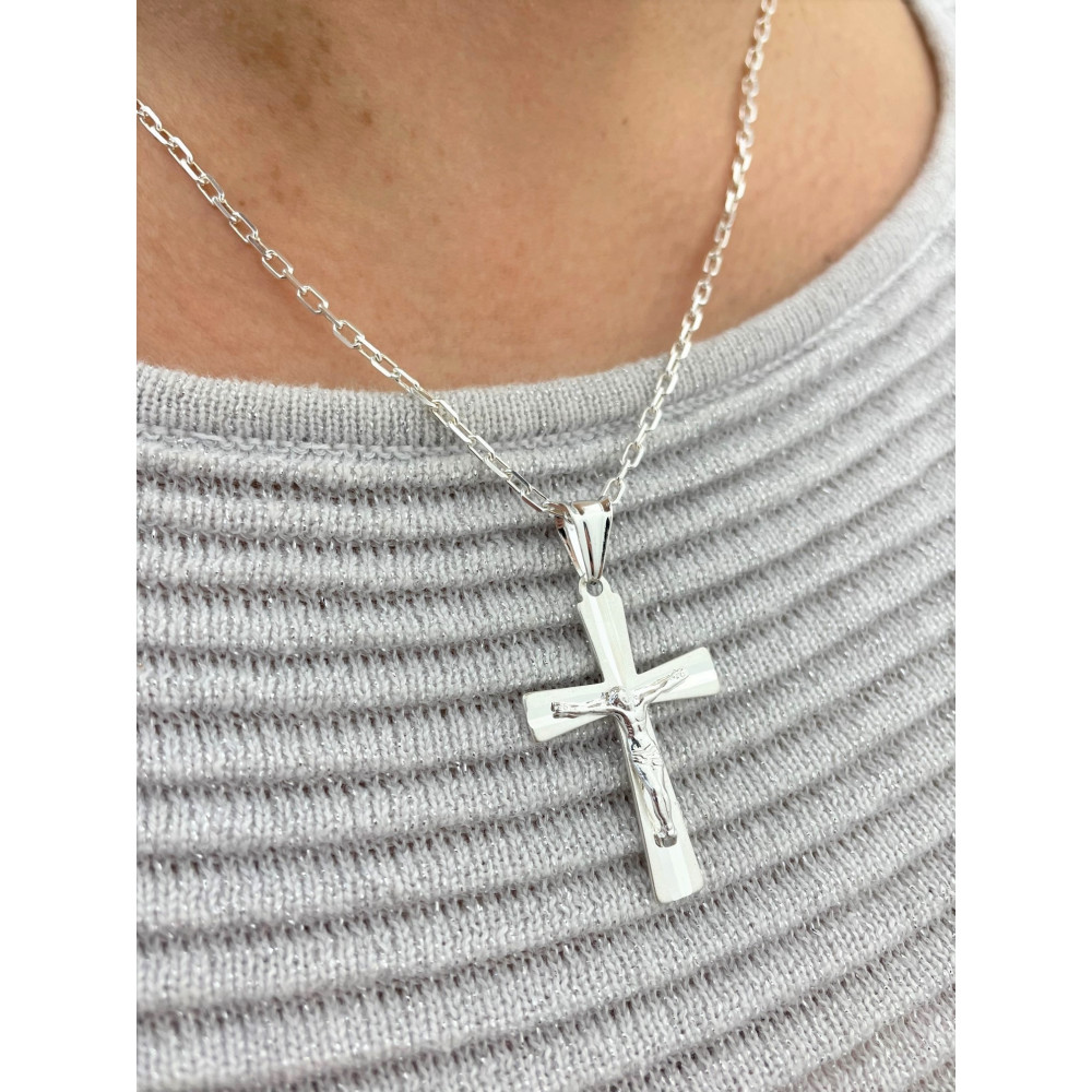 Silber Anhänger Kreuz mit Jesus Christus Erstkommunion Taufe