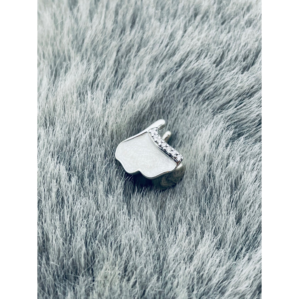 Blatt 925 Silber Anhänger mit Perlmutt und Zirkonia Charms