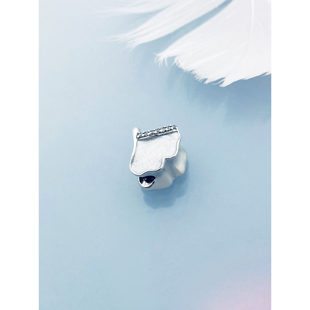 Srebrny koralik zawieszka charms miłorząb listek z cyrkoniami i masą perłową