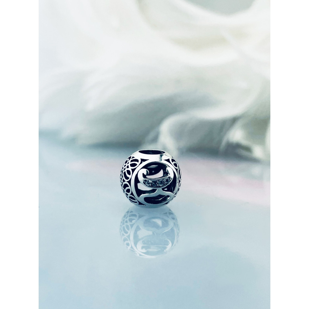 Srebrny koralik zawieszka kulka charms zdobiony ażurowy vintage