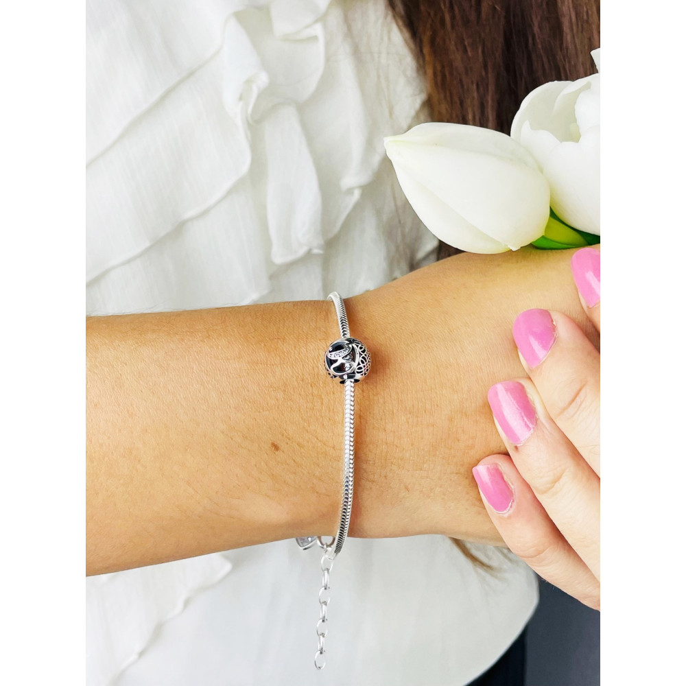 Srebrny koralik zawieszka kulka charms zdobiony ażurowy vintage