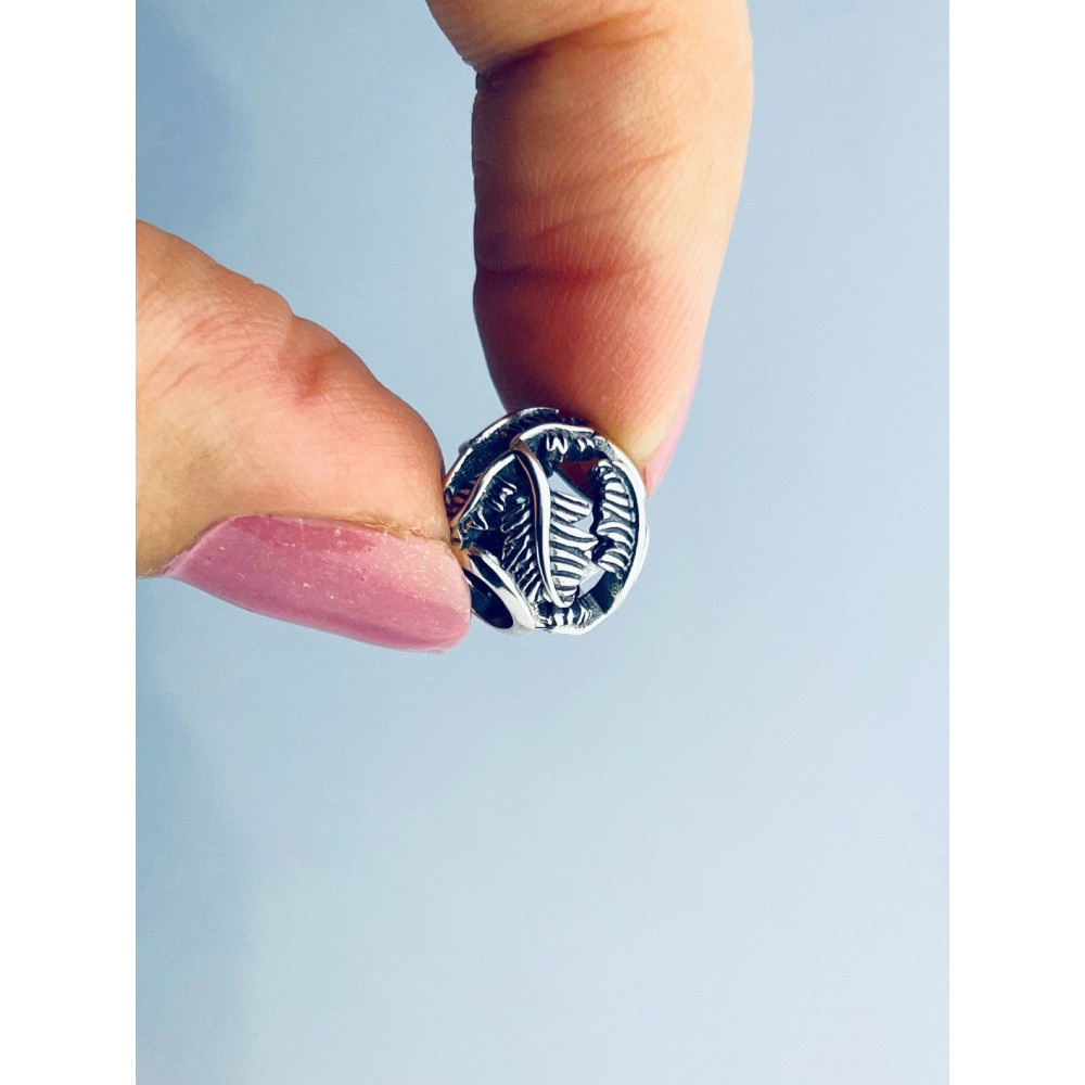 Srebrny koralik zawieszka charms kulka ażurowa liście vintage