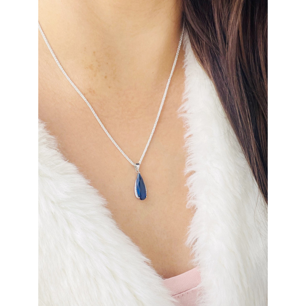 Srebrny wisiorek zawieszka łezka kropelka z cyrkoniami szafirowa