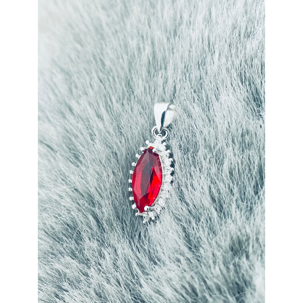 Srebrny wisiorek zawieszka kocie oko z cyrkoniami rubinowa karmazycja