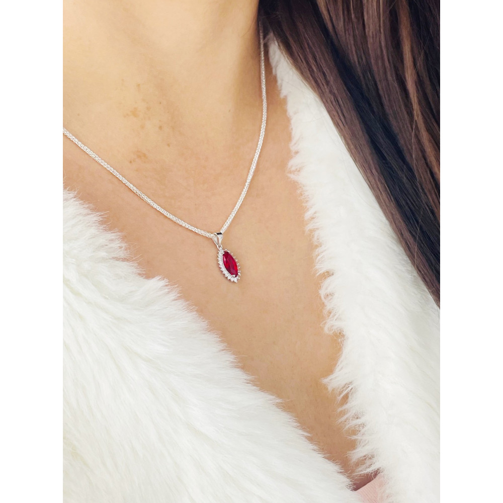 Srebrny wisiorek zawieszka kocie oko z cyrkoniami rubinowa karmazycja