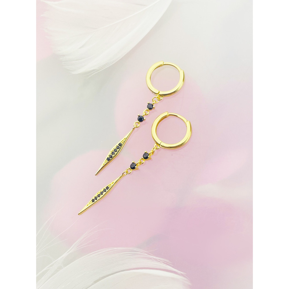 Srebrne kolczyki wiszące pozłacane koła kółeczka z onyksem