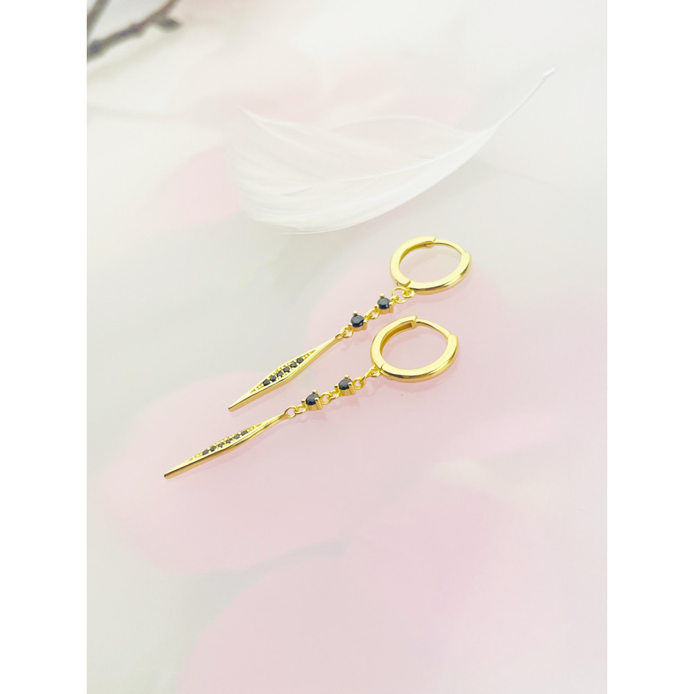 925 Silberne vergoldet Ohrringe mit Onyx Kreise