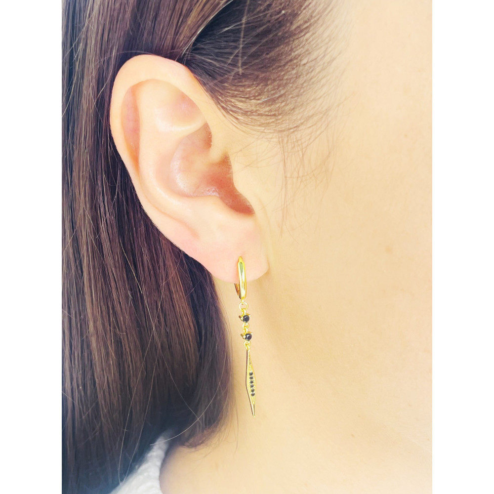 Srebrne kolczyki wiszące pozłacane koła kółeczka z onyksem