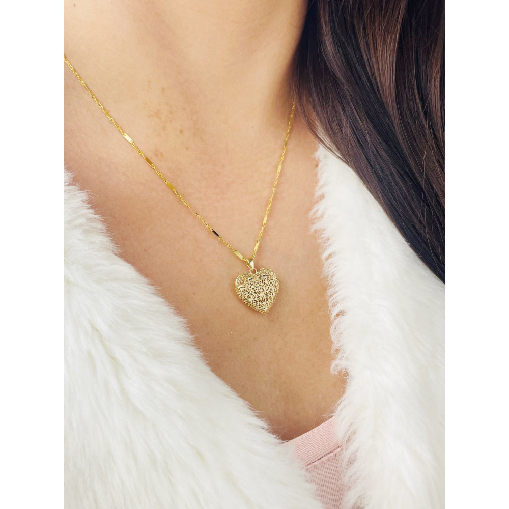 Złoty wisiorek duża zawieszka serce serduszko ażurowe figurka w kwiaty