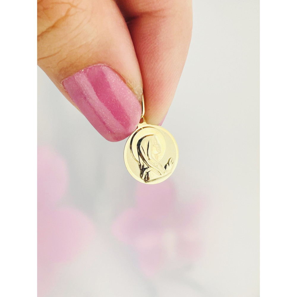 Złoty Medalik Zawieszka Matka Boska Fatimska Chrzest Komunia