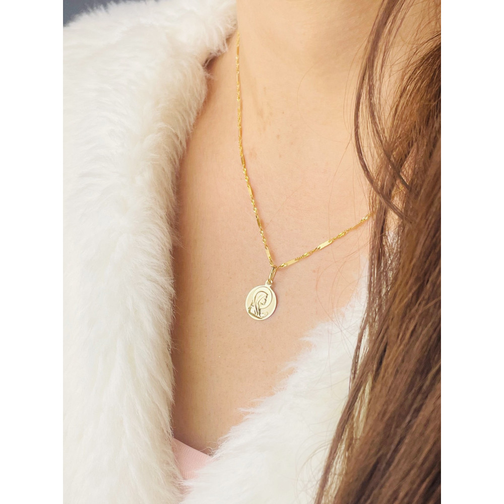 Złoty Medalik Zawieszka Matka Boska Fatimska Chrzest Komunia