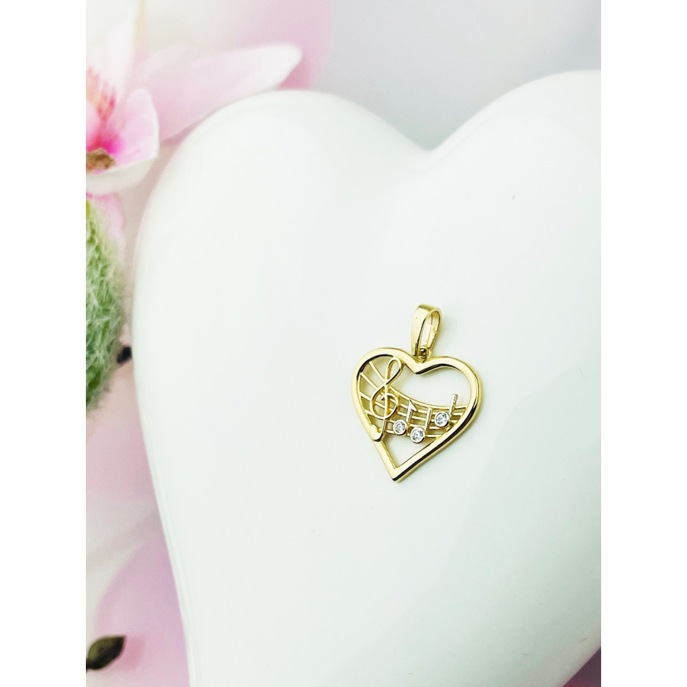 Anhänger Herz und Musik Kettenanhänger Gelbgold mit Zirkonia Goldanhänger 585er 14KT