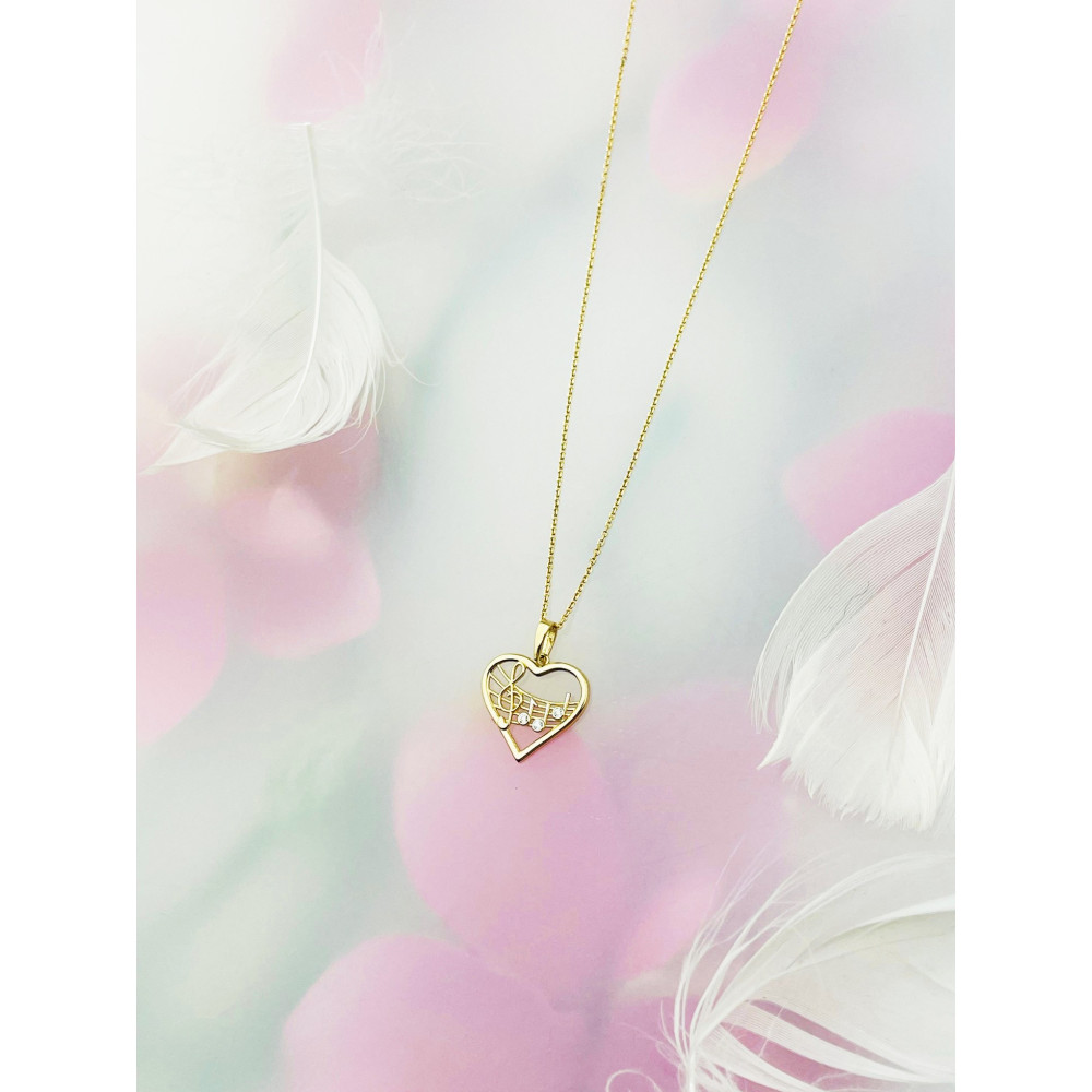 Anhänger Herz und Musik Kettenanhänger Gelbgold mit Zirkonia Goldanhänger 585er 14KT