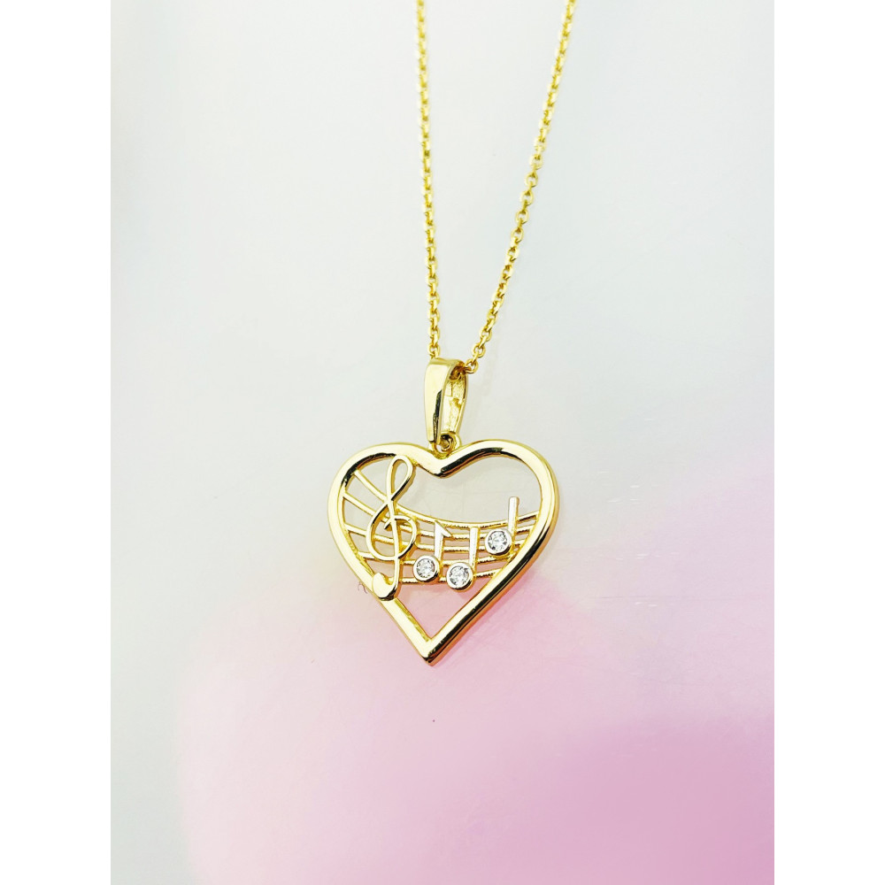 Anhänger Herz und Musik Kettenanhänger Gelbgold mit Zirkonia Goldanhänger 585er 14KT
