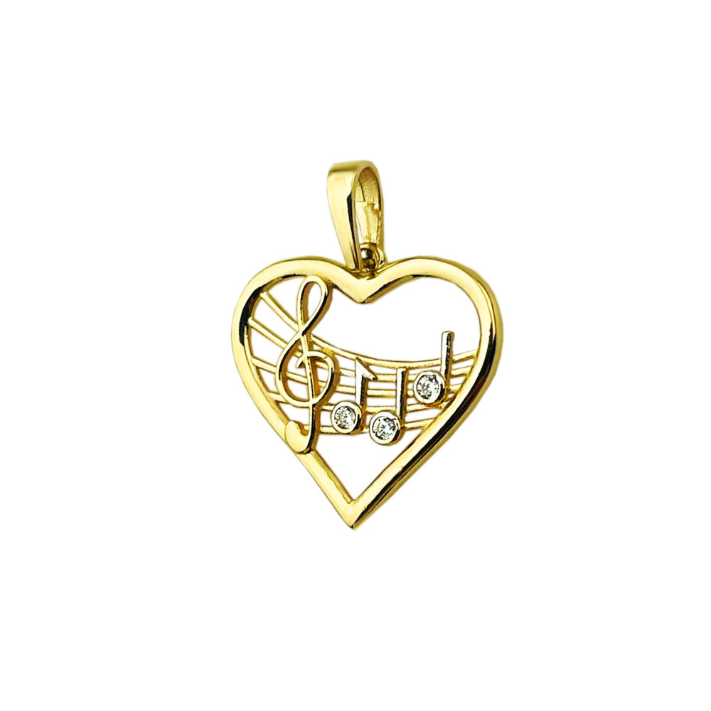 Anhänger Herz und Musik Kettenanhänger Gelbgold mit Zirkonia Goldanhänger 585er 14KT