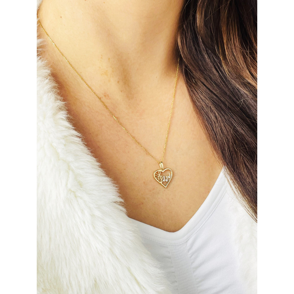Anhänger Herz und Musik Kettenanhänger Gelbgold mit Zirkonia Goldanhänger 585er 14KT