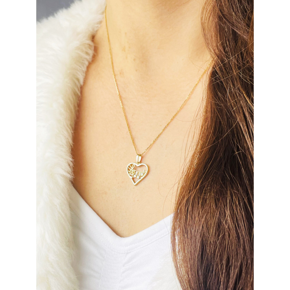 Anhänger Herz und Musik Kettenanhänger Gelbgold mit Zirkonia Goldanhänger 585er 14KT