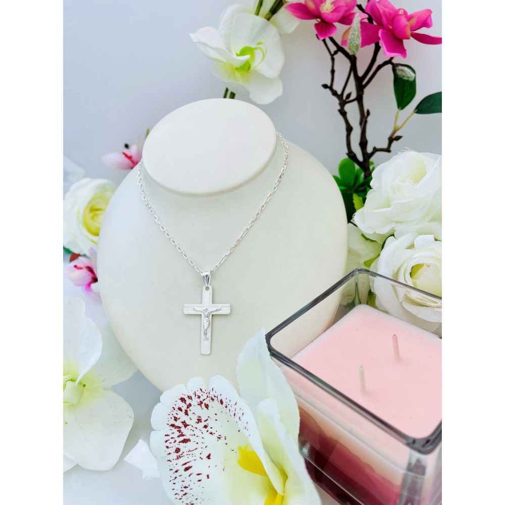 Silber Anhänger Kreuz mit Jesus Christus Erstkommunion Taufe
