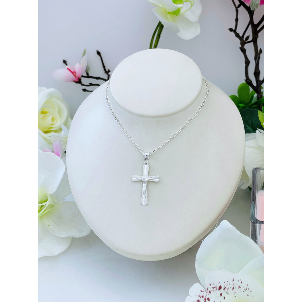 Silber Anhänger Kreuz mit Jesus Christus Erstkommunion Taufe