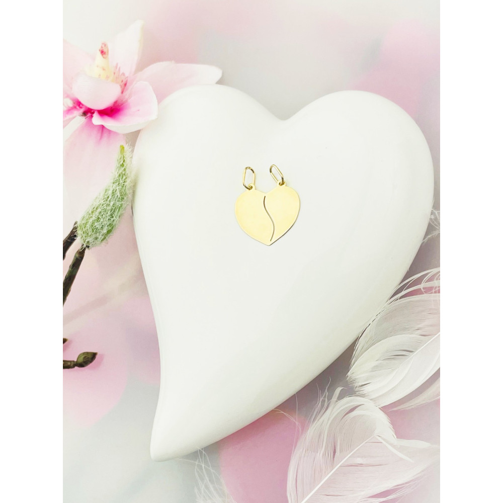 Złoty wisiorek zawieszka serce serduszko łamane gładkie