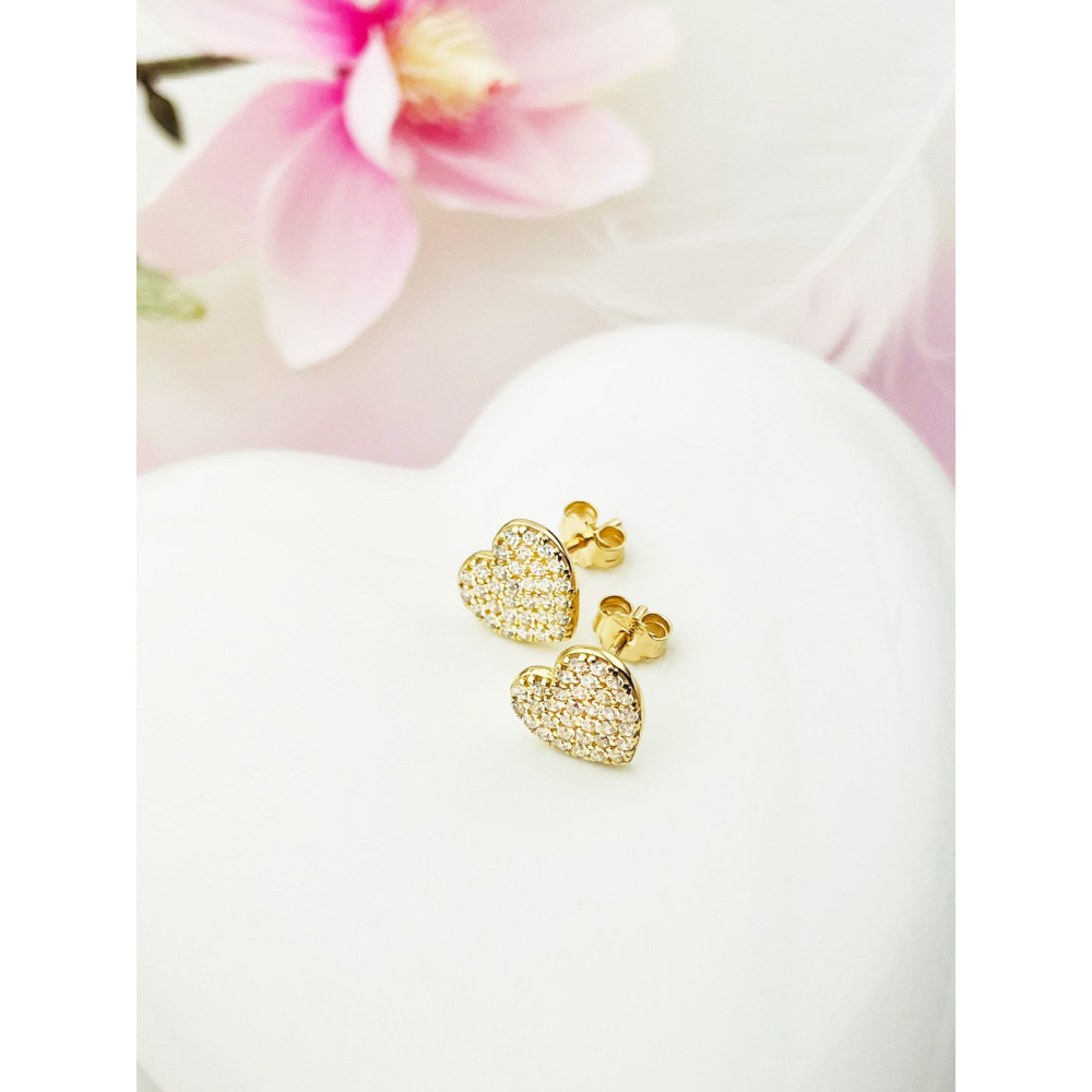 Herz Ohrringe Ohrhänger Ohrstecker Ohrschmuck mit Zirkonia Gelbgold Paar 585er 14KT