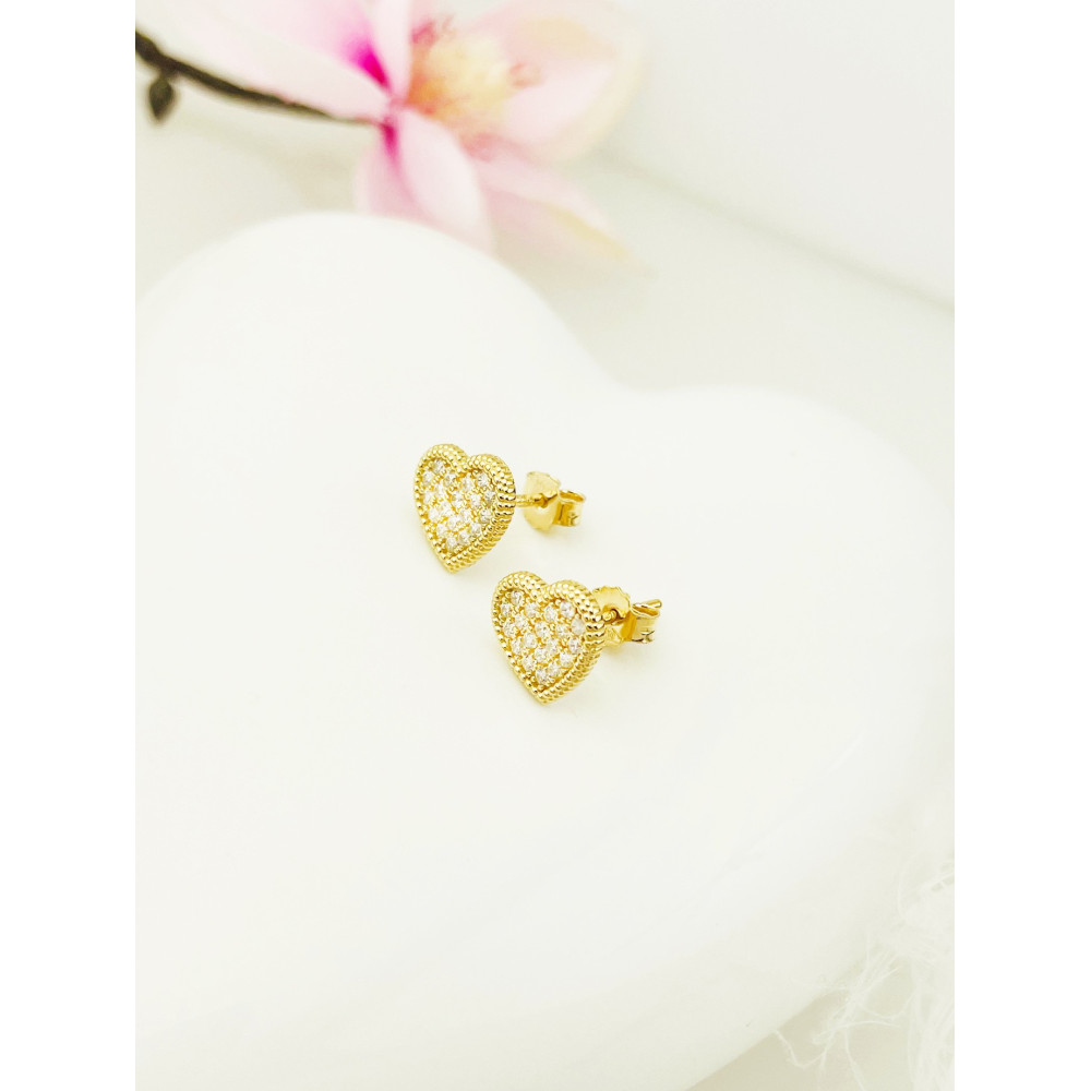 Herz Ohrringe Ohrhänger Ohrstecker Ohrschmuck mit Zirkonia Gelbgold Paar 585er 14KT