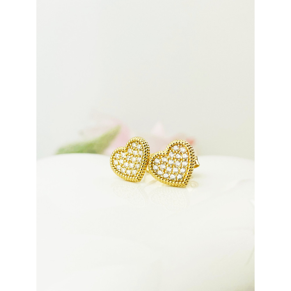Herz Ohrringe Ohrhänger Ohrstecker Ohrschmuck mit Zirkonia Gelbgold Paar 585er 14KT
