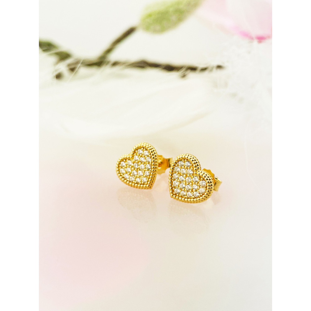 Herz Ohrringe Ohrhänger Ohrstecker Ohrschmuck mit Zirkonia Gelbgold Paar 585er 14KT