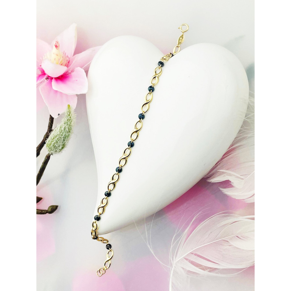 Infinity Damen Goldarmband Armband Armkette Gelbgold mit Onyx