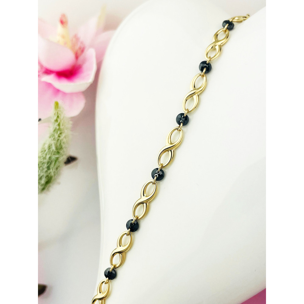 Infinity Damen Goldarmband Armband Armkette Gelbgold mit Onyx