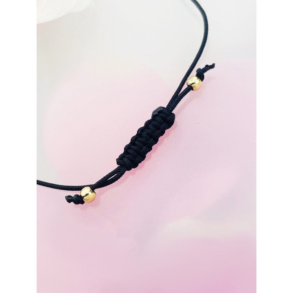 Bransoletka sznurkowa złote kulki i hematyt