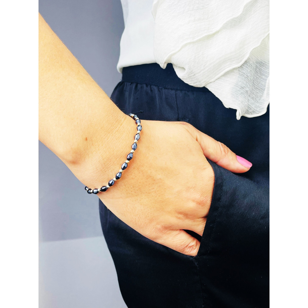 Bransoletka sznurkowa złote kulki i hematyt