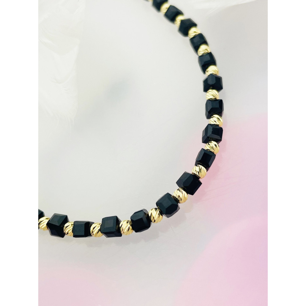 Armband Armkette String Armband goldenen Perlen und Onyx