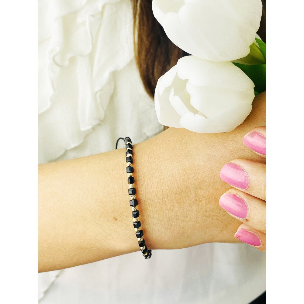 Armband Armkette String Armband goldenen Perlen und Onyx