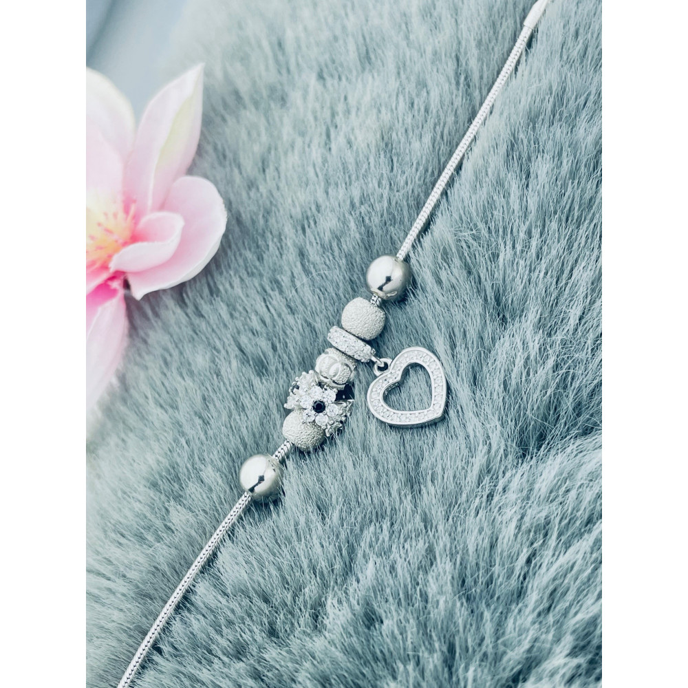 Srebrna bransoletka wężyk kulki kwiat serce serduszko z cyrkoniami