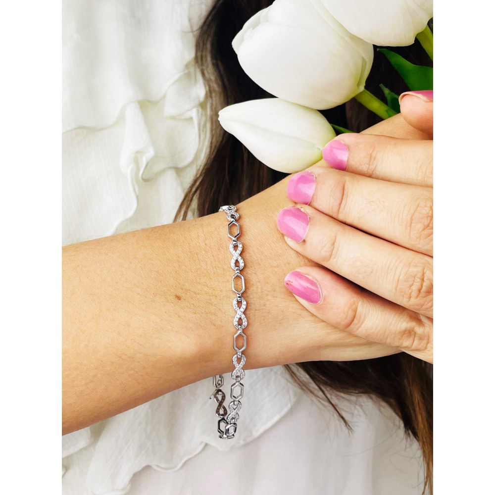 Infinity Armband 925 Silber mit Zirkonia Damen