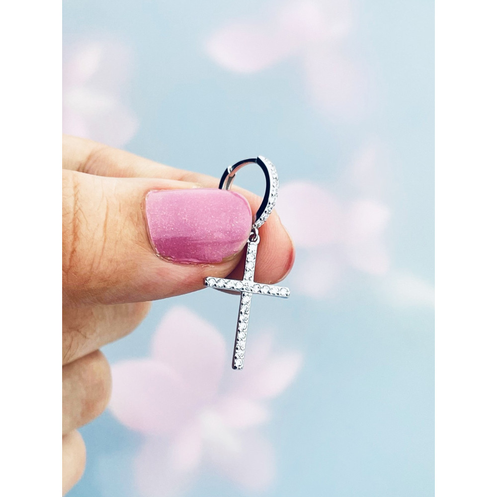 Kreis mit  Kreuz 925 Silber Zirkonia Ohrringe