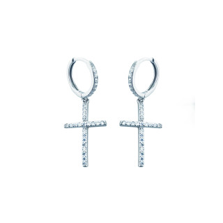 Kreis mit  Kreuz 925 Silber Zirkonia Ohrringe