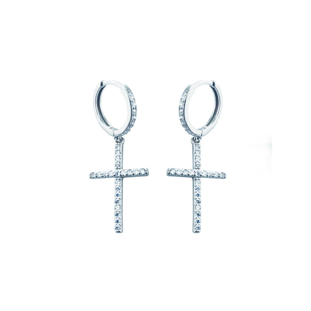 Kreis mit  Kreuz 925 Silber Zirkonia Ohrringe