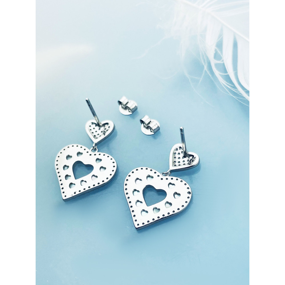 925 Silber Ohrringe mit Zirkonia und Perlmutt Herz
